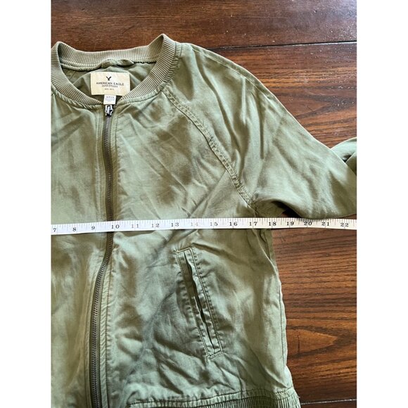American Eagle Bomber Jacket Green Military Lightweight Zip Up Academia Small - Picture 6 of 7